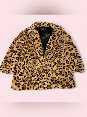 Leopard Print Faux Fur Jacket - Women’s Brown Animal Print Coat
